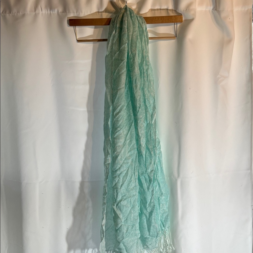Light Aqua Paisley Fringe Scarf